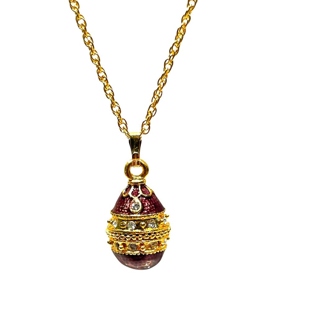 Purple‎ & Gold Egg Pendant Necklace with Austrian Crystals by Keren Kopal